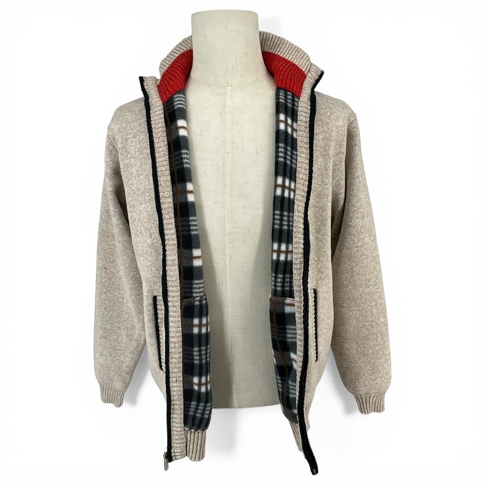 YeoKou Mens Cashmere Wool Blend Full Zip Fleece Lined Cardigan Sweater Beige L